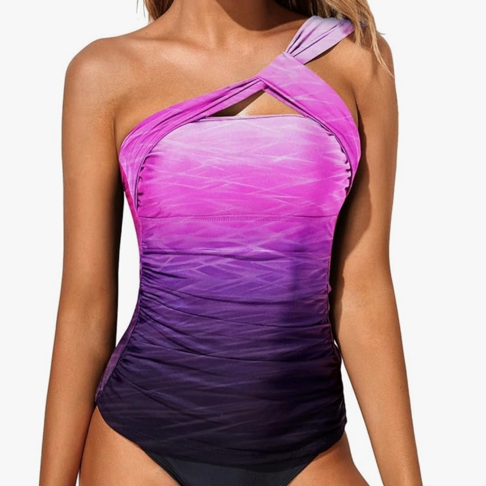 Purple Ombre one shoulder Tankini Top